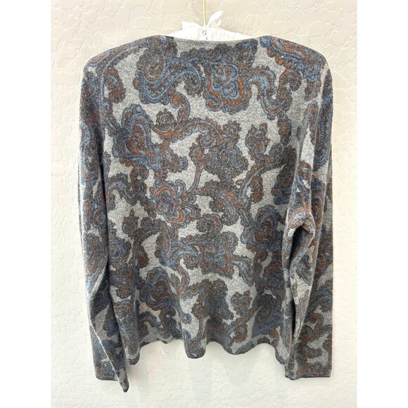 TWEEDS | Gray Paisley Lambs Wool Angora Rabbit Button Front Cardigan | XL - Picture 4 of 8